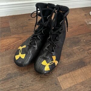 Under Armour Black and Gold High-Top Rugby Boots/Cleats
